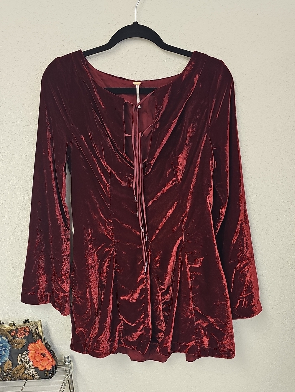 Free People Linney Velvet Burgundy Long Sleeve Mini Dress - Picture 1 of 9